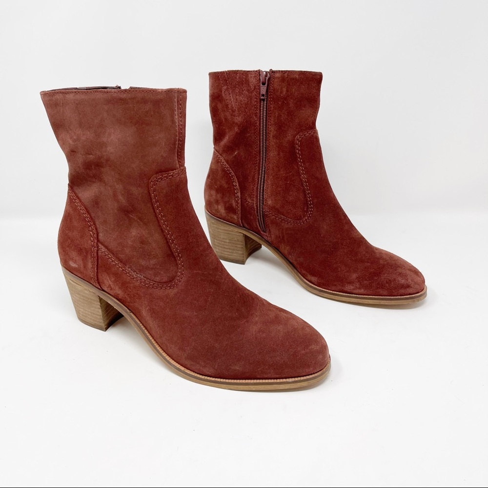 Crevo Red Suede Lug Heel Ankle Bootie Boots